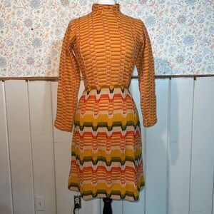 American Vintage Orange and Yellow Long Sleeve Dress